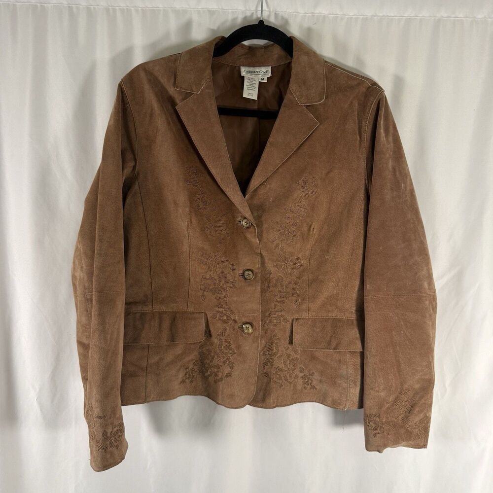 Coldwater Creek Leather Jacket Women's Medium Brown 3 Button Front Pockets